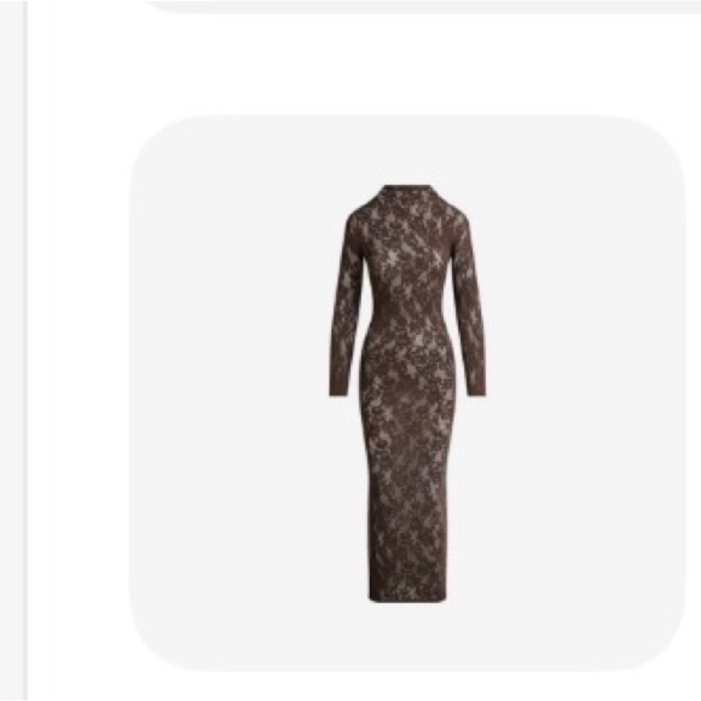 SKIMS Espresso Long-Sleeve Mock neck Knit Lace Maxi Dress